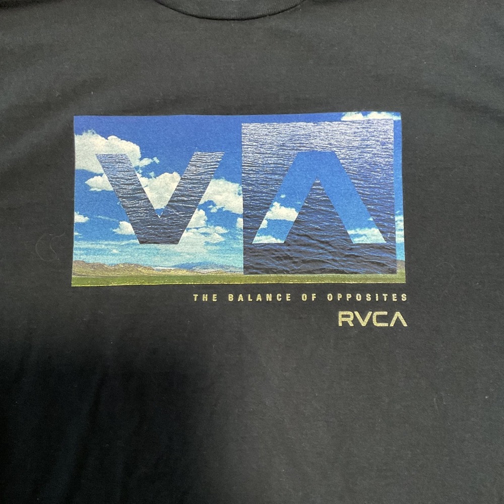 RVCA Shirt Mens Large Black Ocean Beach VA Logo Graphic Tee Tagless Soft
